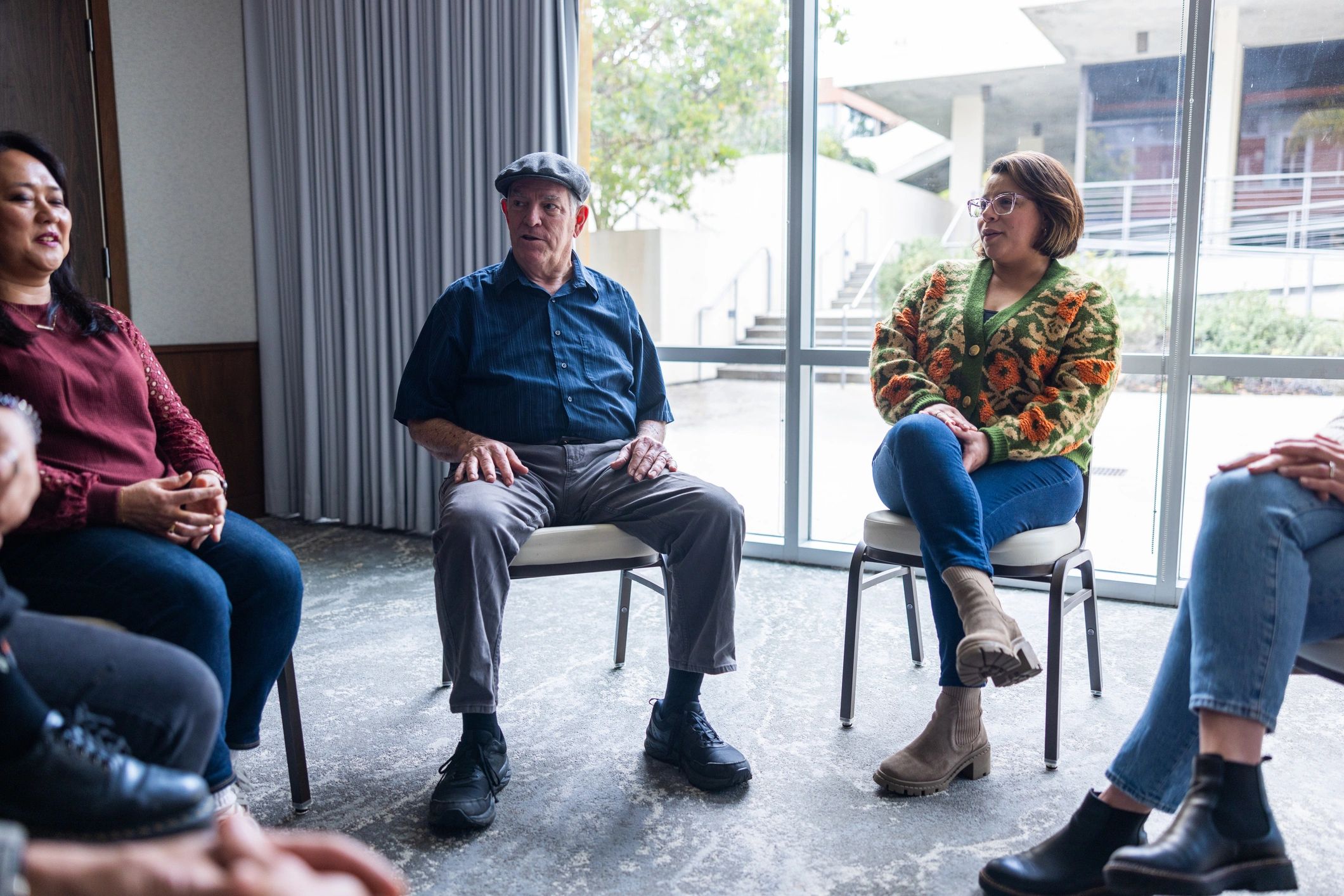 Group discussion in a modern meeting space
